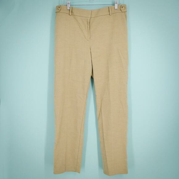 Loft Size Large Tall LT Tan Beige Button Zip Stretch Waist Straight Leg Pants - Picture 1 of 5